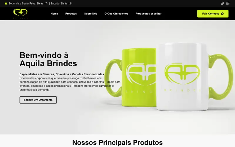 Site Aquila Brindes criado pela Matilab