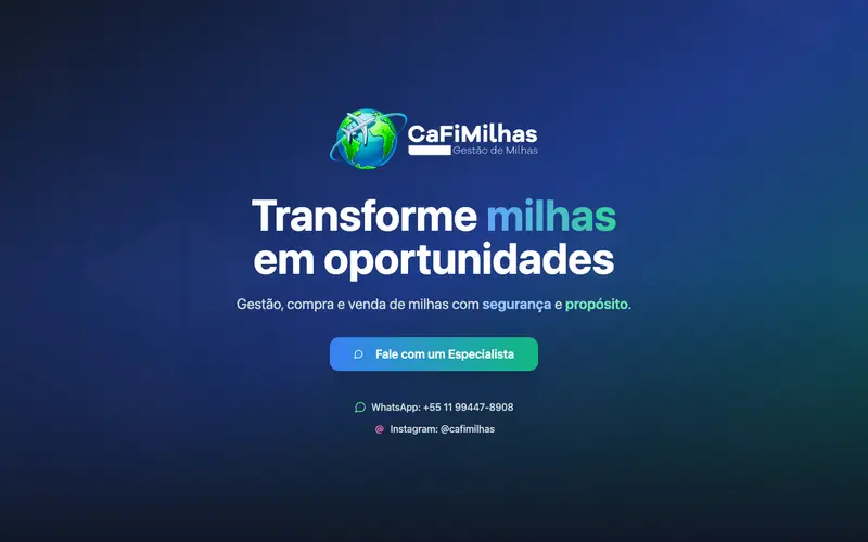 Site CaFi Milhas criado pela Matilab