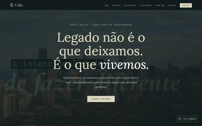Site Calix Family Office criado pela Matilab