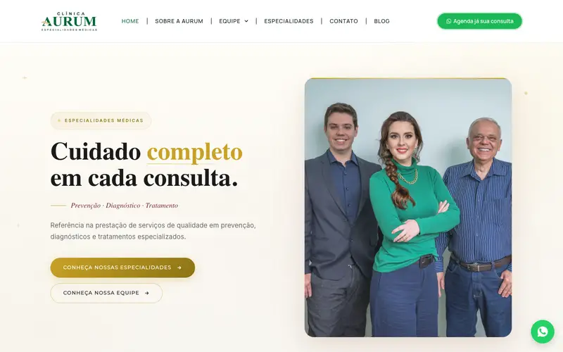 Site Clínica Aurum criado pela Matilab