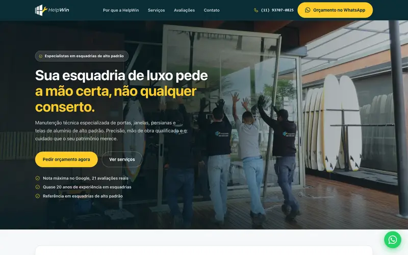 Site HelpWin Esquadrias criado pela Matilab