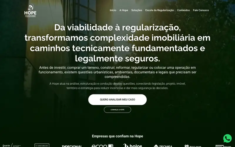 Site Hope Sustentabilidade criado pela Matilab