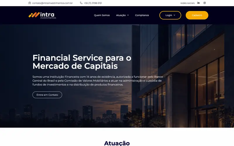 Site Intra Investimentos criado pela Matilab