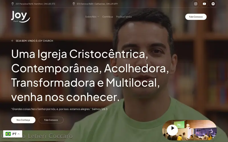 Site Joy Reformed Church criado pela Matilab