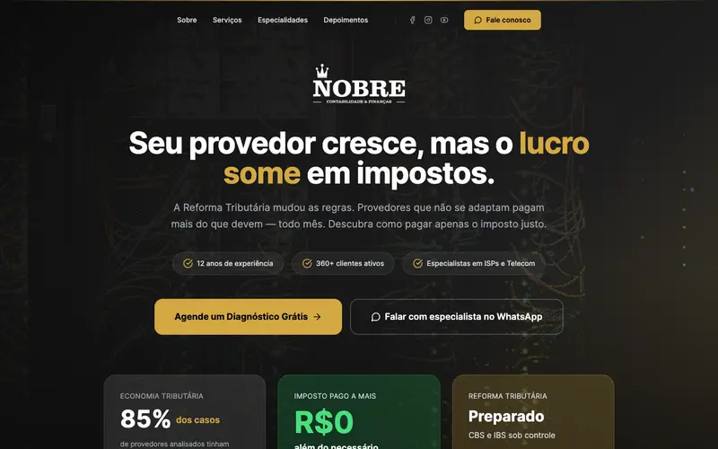 Site Nobre Contabilidade criado pela Matilab