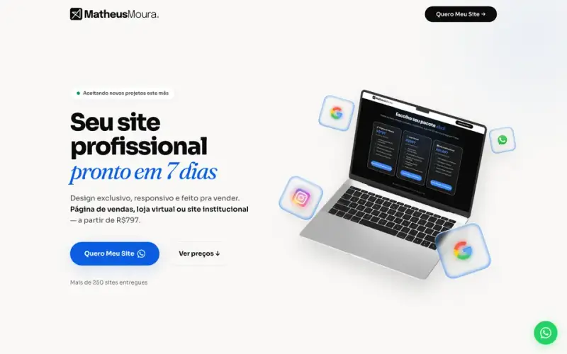 Site Matheus Moura · Site em 7 dias criado pela Matilab