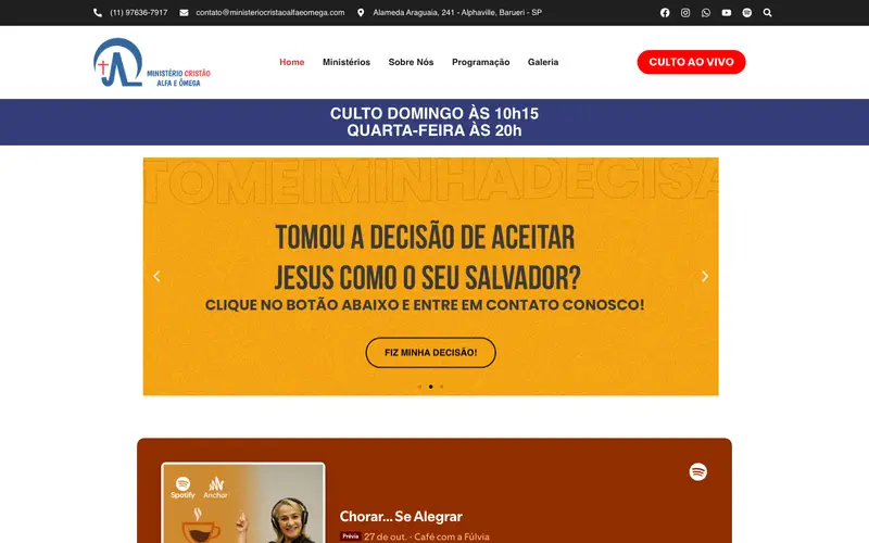 Site Ministério Alfa e Ômega criado pela Matilab